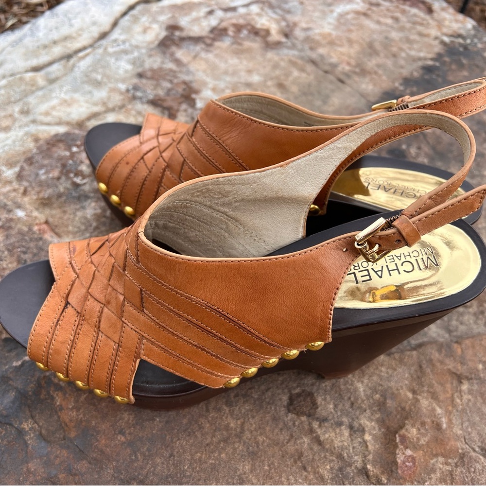 Michael Kors Leather Wedge Sandals Like New Size 9 1/2